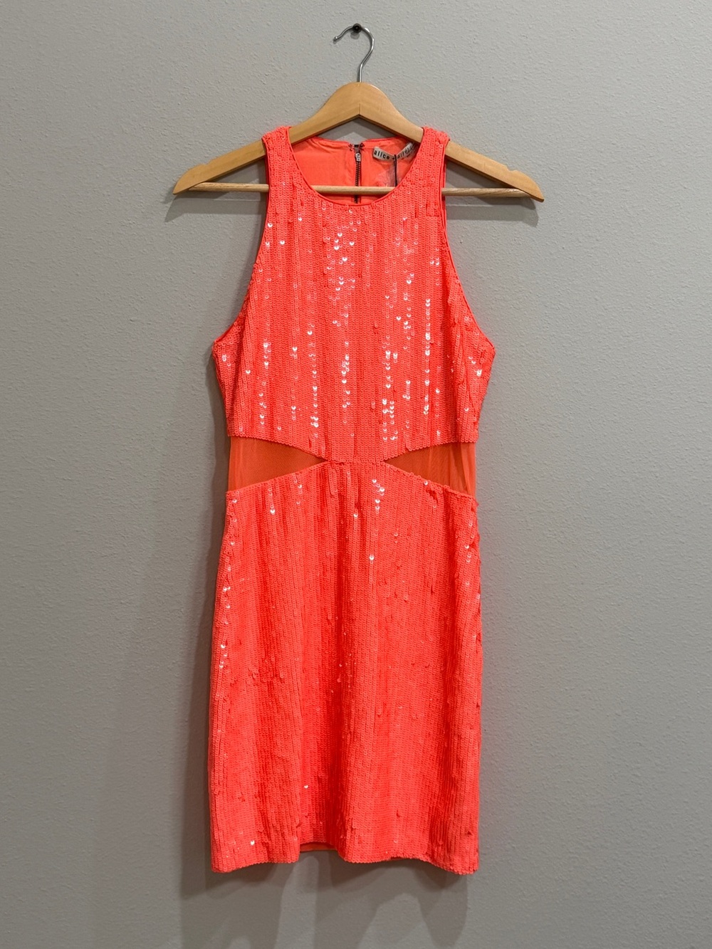Alice + Olivia Cara Orange Coral Sequin Mini Dress
